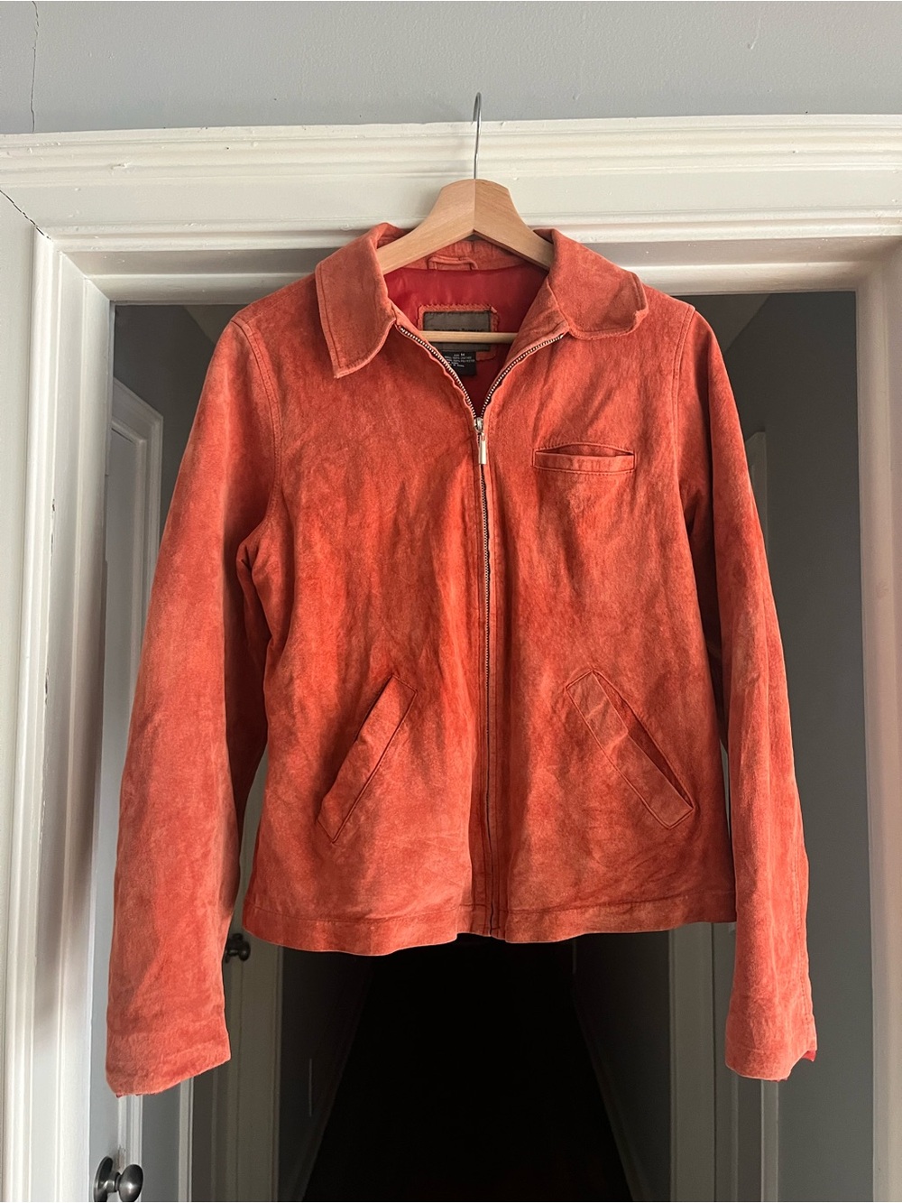 Vintage Women's Red Orange Suede Zip-Front Jacket